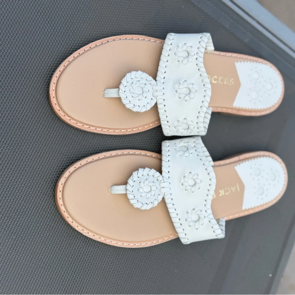 NEW Jack Rogers White Leather Sandals - size 8M - Picture 2 of 3